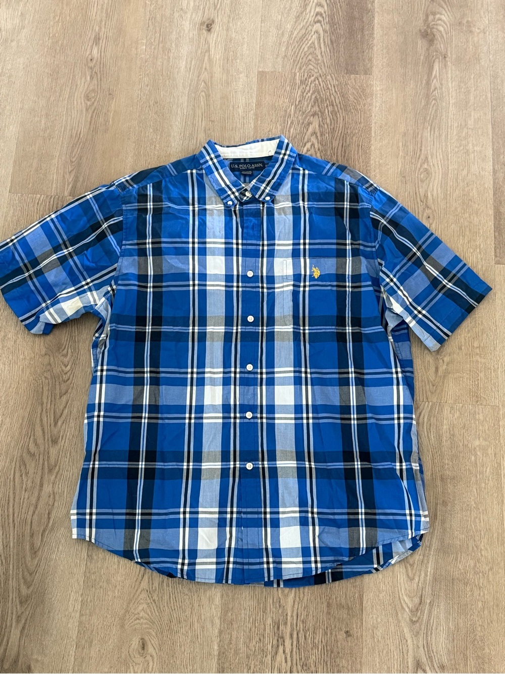 U.S. Polo Assn. Blue and White Plaid Short-Sleeve Button-Down Shirt